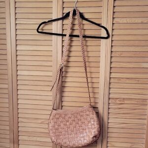 CEM Boho Woven Leather Purse Tan Brown Basket Weave Adjustable Strap Crossbody